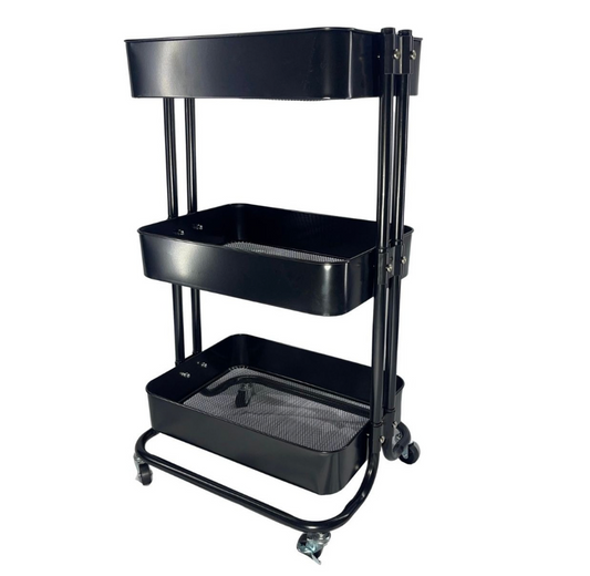 Organizador De Cocina Carrito Auxiliar 3 Niveles Estante 360 Color Negro
